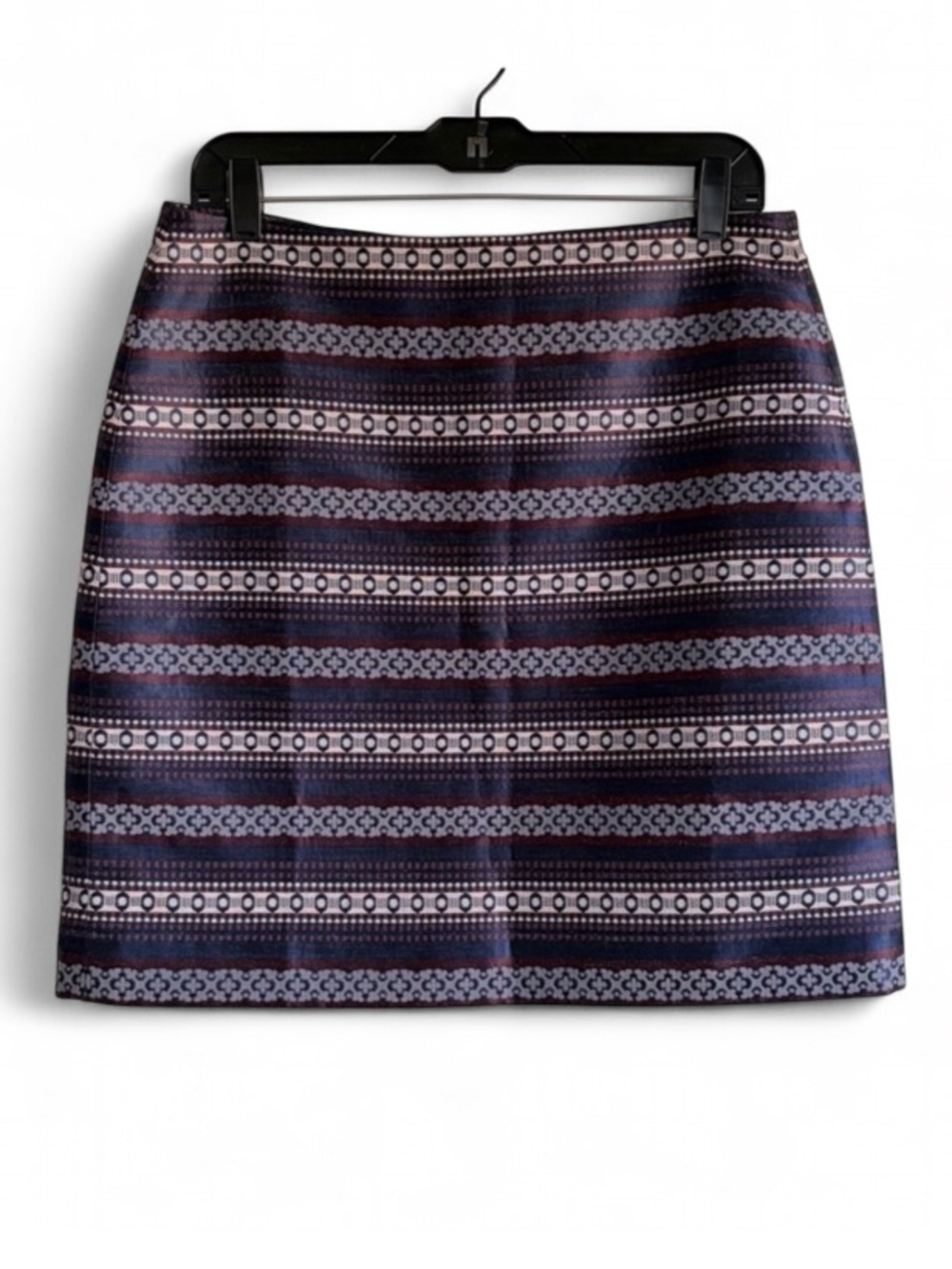 Loft Navy Blue Tapestry Stripe Pattern Mini Pencil Skirt Size 8